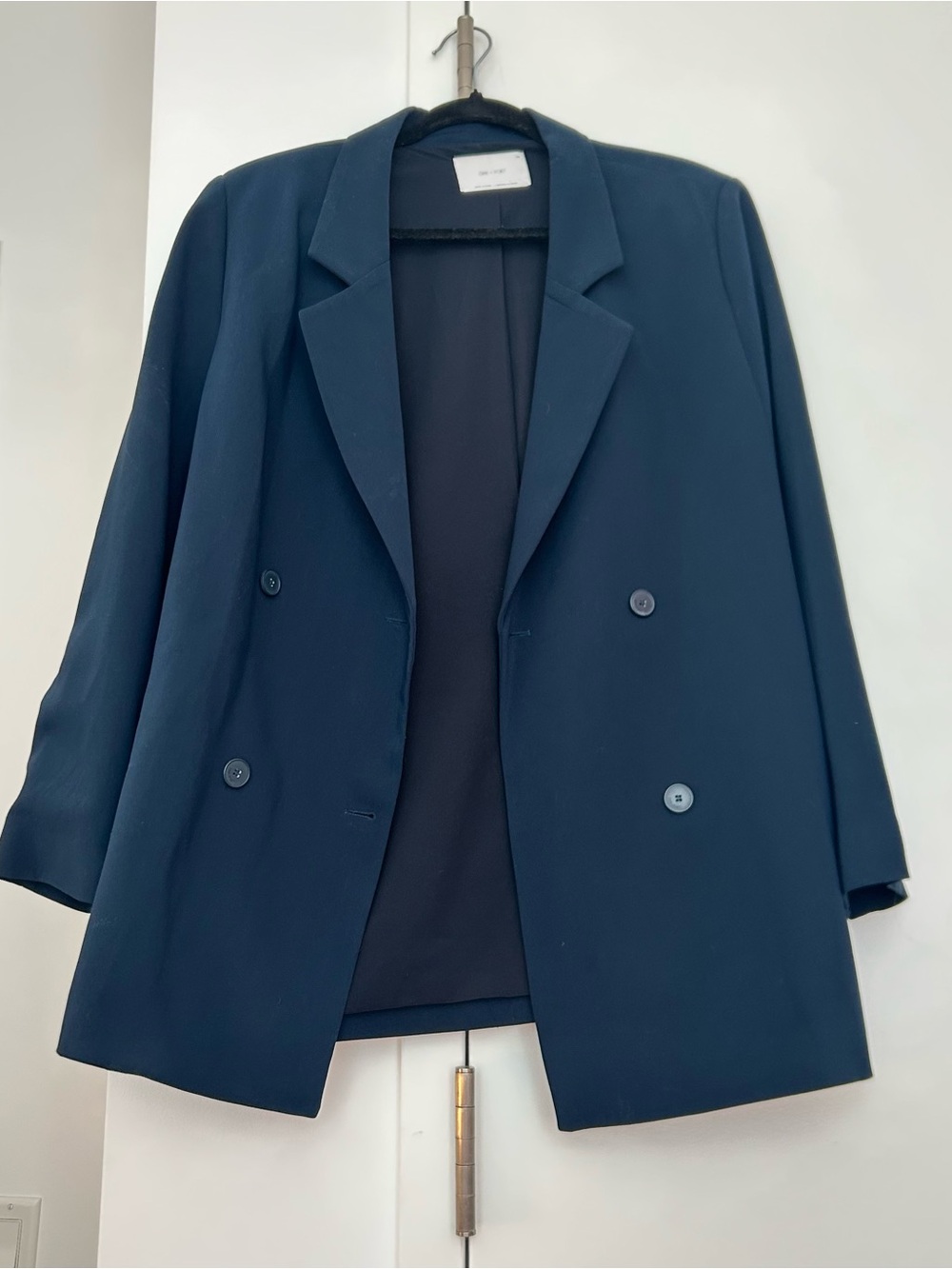 Oak + Fort Womens Navy Oversized Double-Breasted Blazer